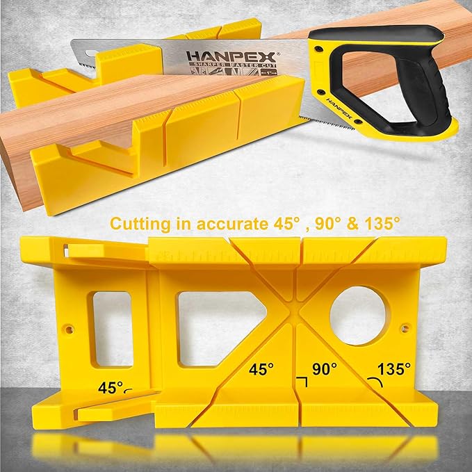 12 Inch Heavy Duty Mitre Box Cuts both 45 degree and 90 degree Miter Angles for Accurate Cutting, Impact-Resistant ABS plastic Miter Box for DIYer, Woodworker, Woodcarver, Carpenter, Yellow