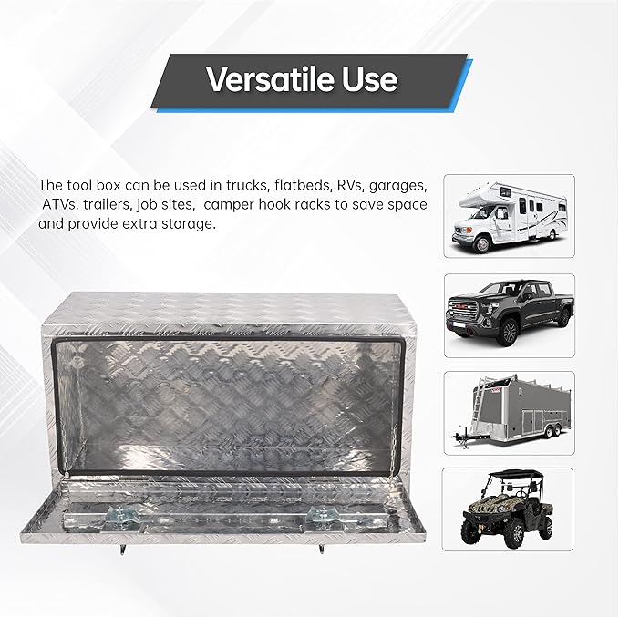 36'' x 18'' x 17'' Underbody Tool Box竊똚aterproof Heavy Duty Aluminum Truck Tool Box竊?5 Bar Tread RV Storage Organizer with T-Handle,Silver