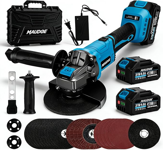 5" Cordless Angle Grinder Kit, 21V Brushless Power Grinders Tool with 2 x 4.0Ah Battery, 125MM, 10000 RPM Electric Metal Cut Off Tool with 8 Cutting Disc for DIY, Cutting, Grinding, Polishing
