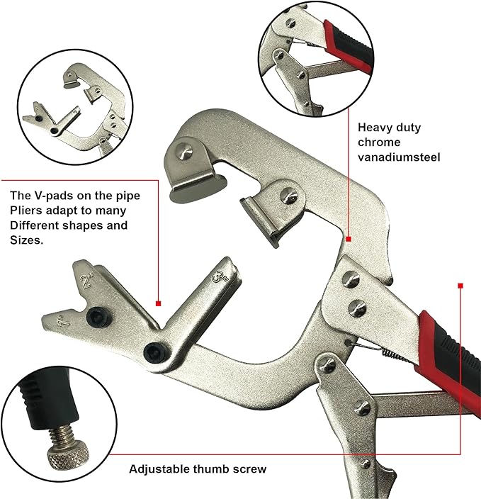 MacWork 10-Inch Welding Pipe Plier Clamp, Fast Release, C-Clamp Locking with Large V-Pads, with 5-Inch Mini C-Clamp Locking Plier