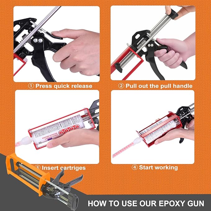 Epoxy Gun Dual Component 400ml ??Manual 1:1 & 2:1 Ratio Adhesive Applicator for Epoxy, Urethane, Acrylic,High-Thrust 2-Part Adhesive Gun for Panel Bonding, Structural & Plastic Repair,Orange