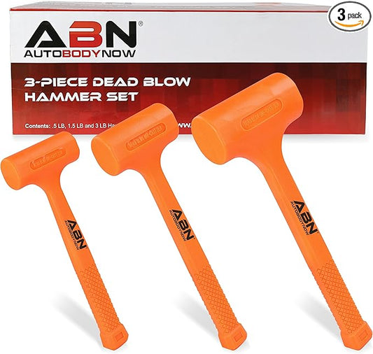 ABN Dead Blow Hammer 3-Piece Set – 1, 2, and 3 lb Pound – Unicast Mallets with Non-Marring Rubber Coating