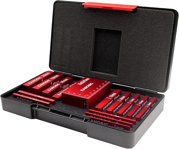 Metric Setup Blocks Height Gauge Set, 15pcs Precision Aluminum Setup Bars Guage Block Set for Router and Table Saw Accessories Woodworking Set Up, Bars Include Laser Engraved Size Markings
