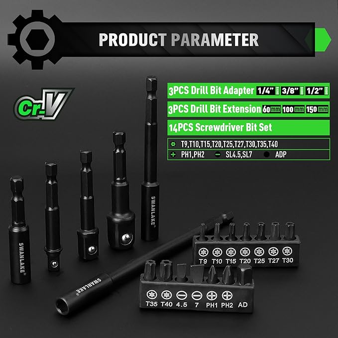 55-Piece Magnetic Nut Driver Set, Metric & SAE 1/4" Hex Shank, Impact Socket Adapters, Snappy Driver Bits, Drill Bit Extension, 14PCS Screwdriver Bit Set