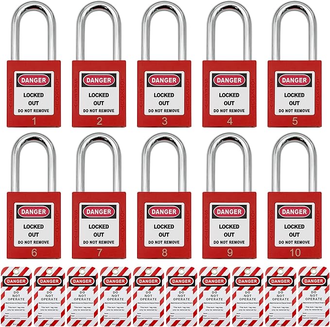 Lockout Tagout Locks, Safety Padlock, Loto Locks Keyed Differently Lock Out Tag Out 10 pcs Safety Padlocks Plastic with 10 Lockout TagOut Tags Red