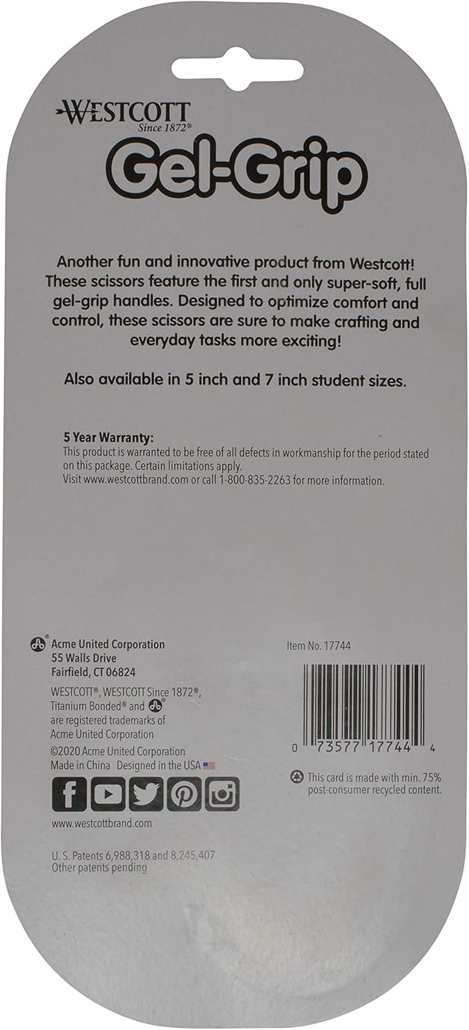 Westcott 8" Gel-Grip Multipurpose Scissors for Office and Home, Gray