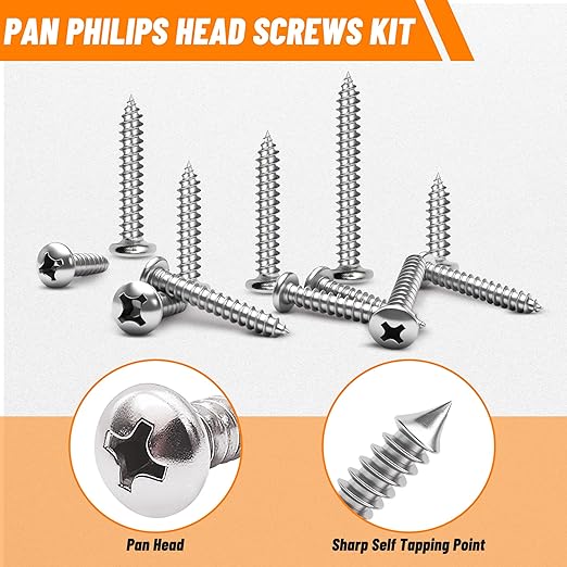 510 PSC Stainless Steel Screw Assortment Kit - #4#6#8#10#12 Phillips Pan Head, Self-Tapping for Wood & Metal