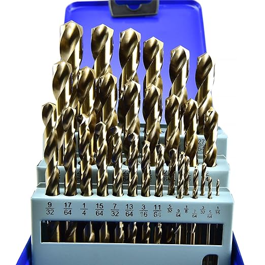MaxTool Twist Drill Bit Set 29PCs 5% Cobalt HSS M35 Jobber Length Fully Ground for Hardened Steel Metal Cast Iron etc 1/16??to 1/2?? JBS35G10R029