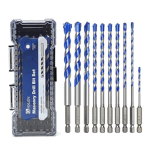 10 Pack 1/8 to 1/2 inch Concrete Drill Bit Set,Masonry Drill Bit Set with Hex Shank,Carbide Tip Drill Bits for Concrete, Tile,Brick, Plastic, Cement,Glass and Ceramic (1/8" - 1/2"竊?0 Pcs竊?