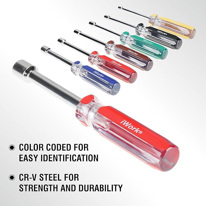 Olympia Tools SAE Nut Driver Set 86-513, 7-Piece Color Handle