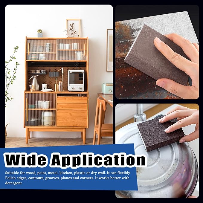 Glarks 16Pcs 120 Grit Sanding Sponge Kit 15Pcs 10x7x2.5CM Washable and Reusable Sanding Blocks and 1Pc Paint Brush Ideal for Wood Working, Drywall Metal Polishing