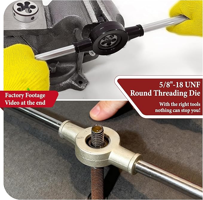 5/8"-18 UNF Tap and Die Set, 5/8x18 Tap and Die, HSS 6542 Machine Right-Hand 5/8 x 18 Thread Tap and Round Die, Upgraded Tap, Threaded Head Has Been Extended