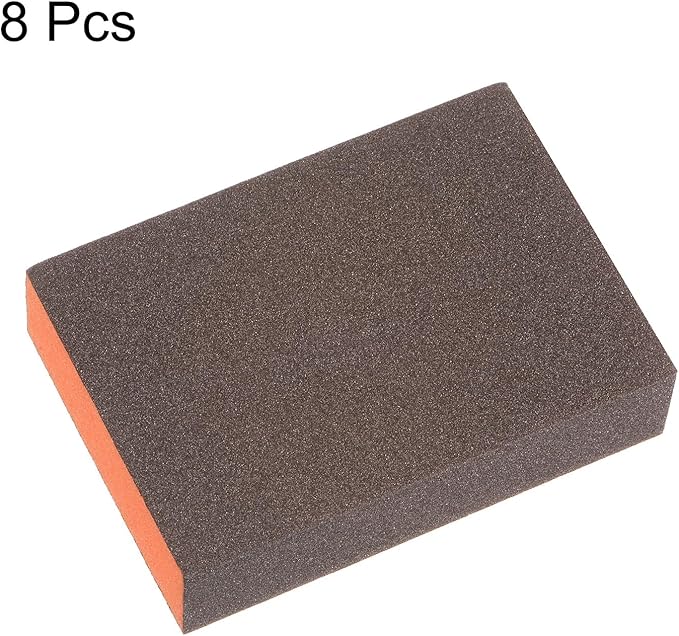HARFINGTON 8pcs Sanding Sponge Blocks #180 (500-600 Grits) Wet/Dry Hand Sanding Sponges, 100x70x25mm Foam Sanding Block Pad for Polishing Kitchen Metal Wood Drywall Furniture, Brown&Orange