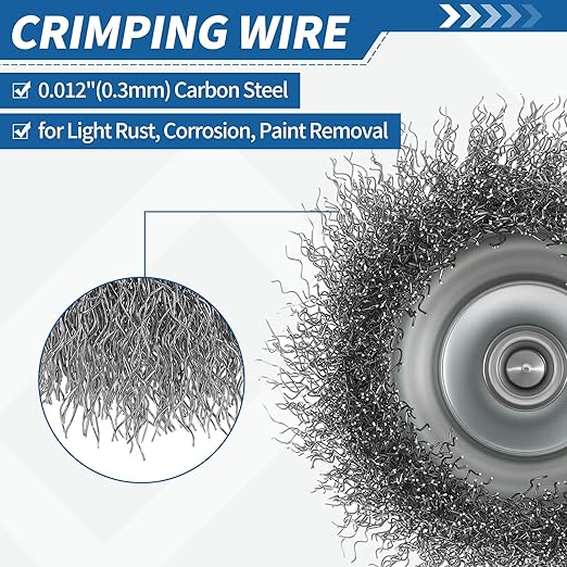Wire Brush for Drill (2"/50mm) 4Pack, Crimping Steel Wire 0.012" (Carbon Steel) Wire Brush Drill Attachment with 1/4" Hex Shank - for Rust, Cleaning, Deburring on Cast Iron