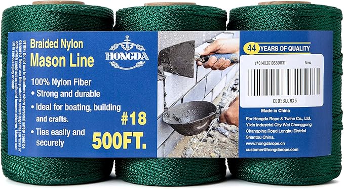 HONGDA Nylon Twine, 500 Feet #18 Braided Nylon Mason line String Perfect for Masonry Jobs and for e Layout of General Construction, Gardening, DIY Project, Hunter Green