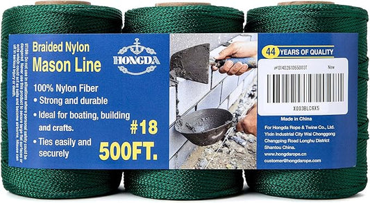 HONGDA Nylon Twine, 500 Feet #18 Braided Nylon Mason line String Perfect for Masonry Jobs and for e Layout of General Construction, Gardening, DIY Project, Hunter Green