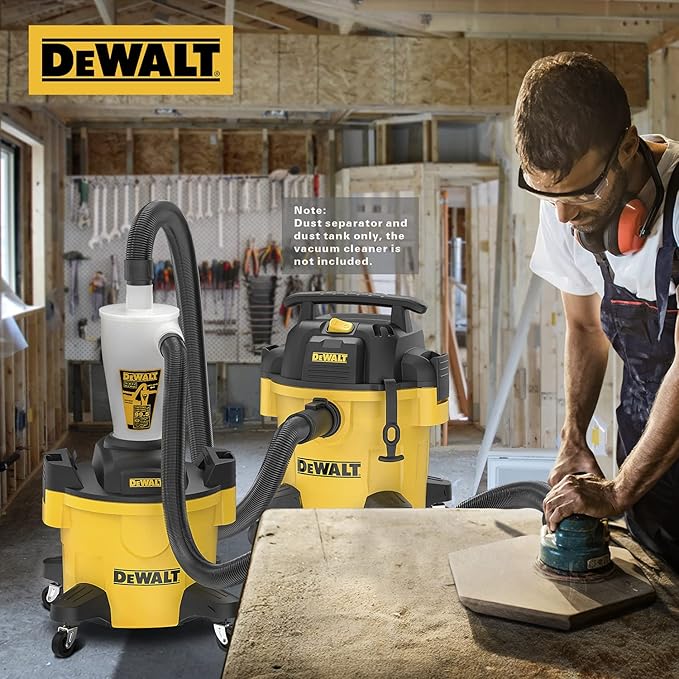 DEWALT Dust Separator with 6 Gallon Poly Tank, 99.5% Efficiency Cyclone Dust Collector, High-Performance Cycle Powder Collector Filter, DXVCS002, Yellow