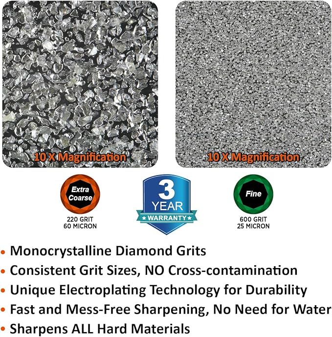SHARPAL 216N Dual-Grit Diamond Sharpening Stone ??Extra Coarse 220 / Fine 600 Grit Knife & Garden Tool Sharpener for Lawn Mower Blades, Axes, Hatchets, Machetes, Hedge Shears, Chisels & More