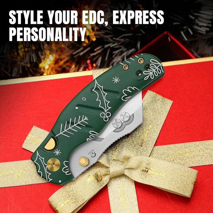 Kizer C01C 2.9(Dual-screw Version) Utility Knife, Button Liner Lock Box Cutter EDC Pocket Knife with 5PCS Razor Blades, Small Folding Knives with Integrated Tool in Green G10 Handle, V3488.29JMC1