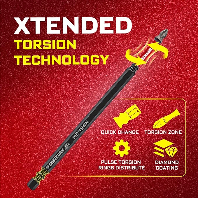 6Pcs Diamond Coated Impact Screwdriver Bit Set, 6 Inches #2 Phillips Power Driver Bits, Magnetic S2 Steel PH2 Screwdriver Bits Set with Tubes Package