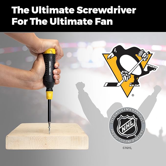 MEGAPRO짰 NHL짰 Team Edition Multi-bit Screwdriver | Officially Licensed NHL짰 Gear | Durable, Ergonomic, Pro-Grade Screwdriver (Pittsburg Penguins짰)