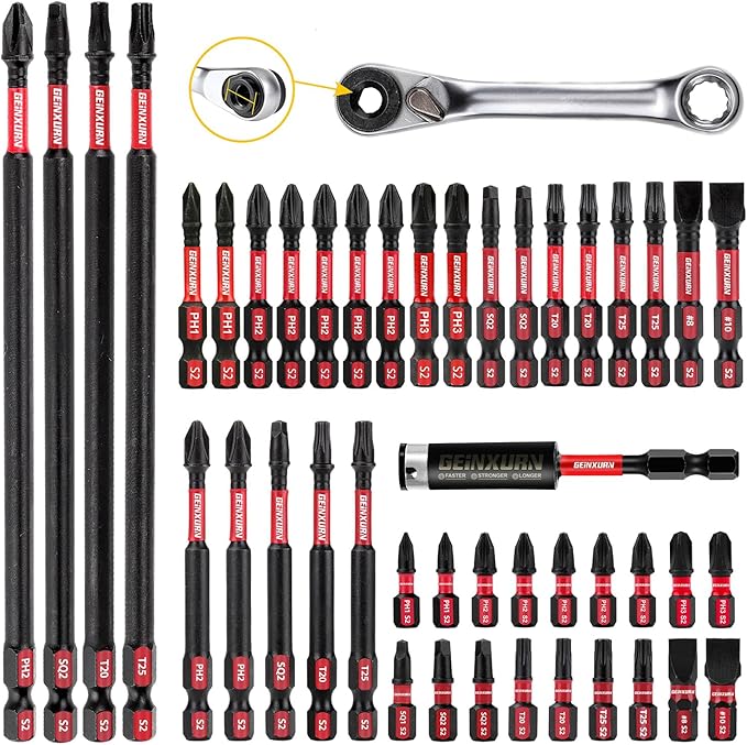 Impact Tough Magnetic Mixed 46Pack Insert Driver Bits, S2 Alloy Steel Screwdriver Power Bits Set with 1Pcs Impact Magnetic Bit Holder and Mini Wrench