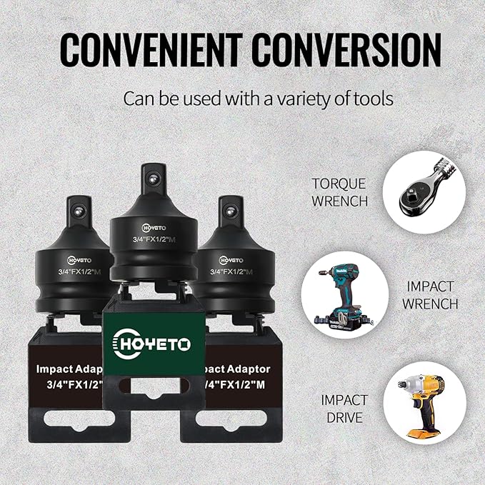 3/4" to 1/2" Industrial Impact Adapter | Chrome Molybdenum Alloy (Cr-Mo) Steel | Professional Rotation Converter for Equipment Maintenance