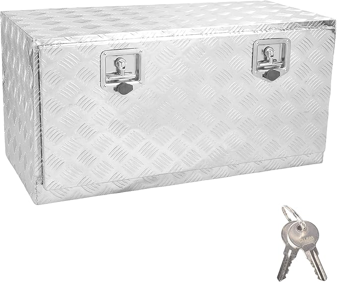 36'' x 18'' x 17'' Underbody Tool Box竊똚aterproof Heavy Duty Aluminum Truck Tool Box竊?5 Bar Tread RV Storage Organizer with T-Handle,Silver