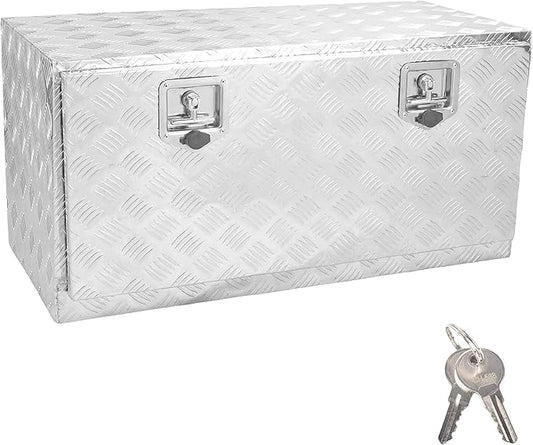 36'' x 18'' x 17'' Underbody Tool Box竊똚aterproof Heavy Duty Aluminum Truck Tool Box竊?5 Bar Tread RV Storage Organizer with T-Handle,Silver