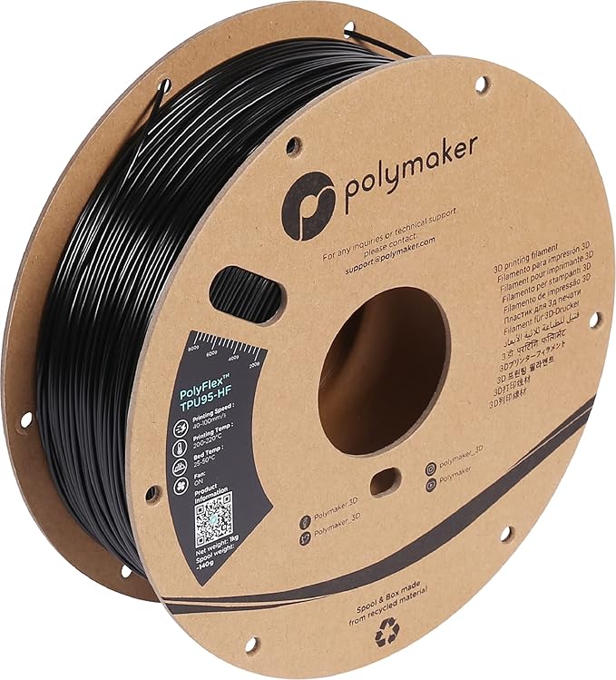 Polymaker High Flow TPU Filament 1.75mm Black, Shore 95A Flexible Filament 1.75mm1kg - PolyFlex TPU95-HF 3D Printing TPU Filament 1.75mm Soft Flexible Filament