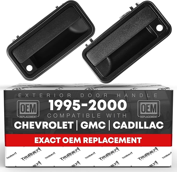 T1A Exterior Front Driver & Passenger Door Handle - Compatible with 1988-1999 Chevrolet C1500, 88-99 K1500, K2500, K3500, 88-99 GMC C1500, C2500 - Textured Black, OEM 15742230, 15742229