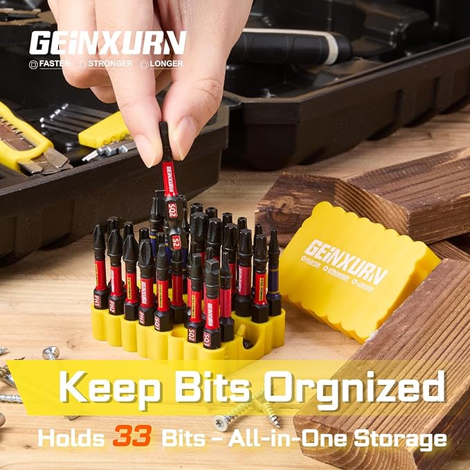Impact Screwdriver Bits Set, 33 Pieces 2?쒶ulti Head Magnetic S2 Steel Driver Bits PH/SQ/Torx/Slotted/Security Torx With Yellow Soft Base