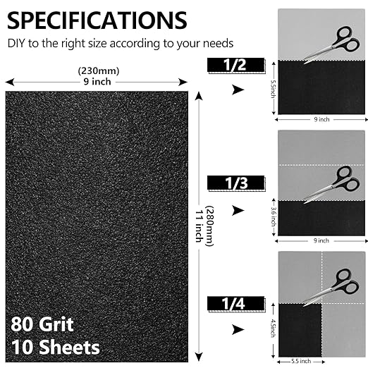 80 Grit Sandpaper, 9 x 11 Inch Wet Dry Sand Paper Hand Abrasive Sanding Sheets for Wood Metal Automotive Sanding and Polishing, Coarse - 10 Sheets