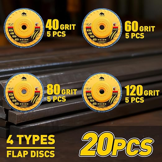 Flap Discs 4 1/2 for Angle Grinder no Tools Installation, 20 Pcs 40/60/80/120 Grit Flap Disc, 4.5" x 7/8" High Density Trimmable Zirconia Type 27 Flap Sanding Disc for Grinding and Sanding (20 Pack)