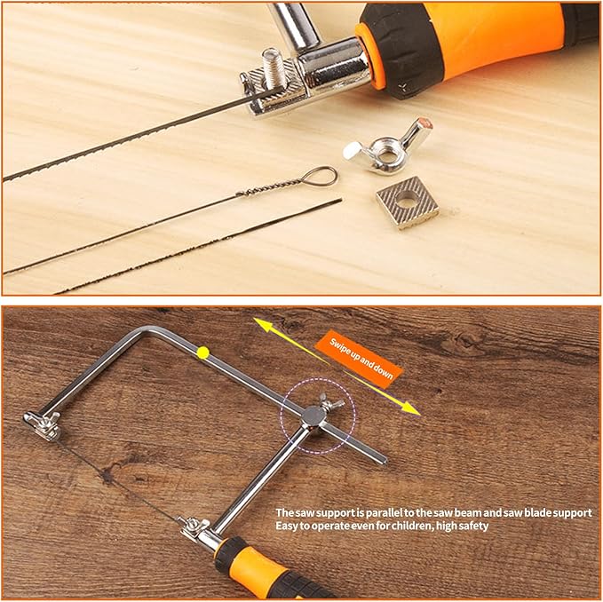 Coping Saw Heavy Duty Metal Woodworking Hand Saw Fast Cutting Non-slip Hacksaw, 5 Replacement Blades Set, For Woodworking Jewelry Plastic Metal Wood Cutting Crafts Making