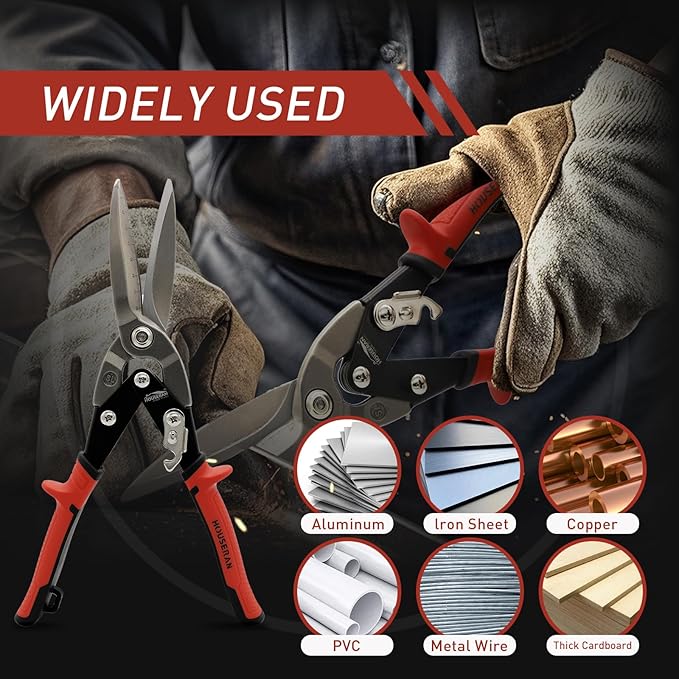 12 Inch Aviation Snips, Long Straight Cut Tin Snips, Heavy Duty CR-MO Metal Cutters with Double Lever, Scale Markings & Safety Lock, Shears Scissors for Cutting Metal Sheet