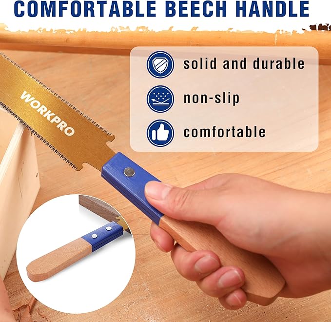 WORKPRO 6 Inch Japanese Pull Saw, Double-Edged Hand Saw for Wood Cutting with 14&17 TPI, SK5 Flexible Blade Flush Cut Saw with Non-Slip Beech Handle, Narrow Head for Fine Woodworking