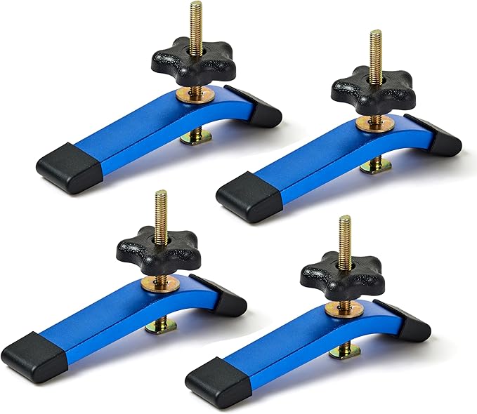 HOTTARGET Aluminum T-track Hold Down Clamps,6-3/8"L x 1-1/4"Width-Woodworking and Clamps - High Strength Aluminum Alloy 6063 - Fine Sandblast Anodized - Blue Color (T-track Hold Down Clamps 4pk)