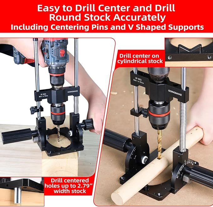 Portable Drill Guide for Straight Holes, Adjustable Portable Drill Press with 1/2" Chuck and Accurate Angle Stops, Precision Drilling Jig Attachment for 0 to 60° Angle for Hand Drill