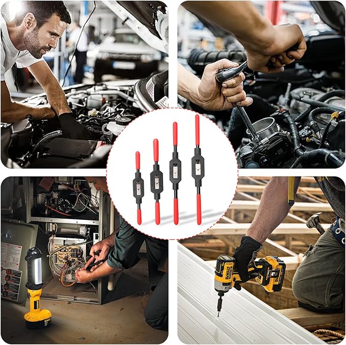 4 Pcs Adjustable Tap Wrench Screw Holder Reamer Hand Tool with Plastic Dipped Non-Slip Handle for Tap Reamer (1/4"-3/4", 3/16''-1/2'', 1/16''-3/8'', 1/16"-1/4")