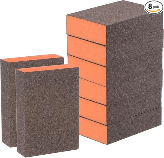 HARFINGTON 8pcs Sanding Sponge Blocks #180 (500-600 Grits) Wet/Dry Hand Sanding Sponges, 100x70x25mm Foam Sanding Block Pad for Polishing Kitchen Metal Wood Drywall Furniture, Brown&Orange