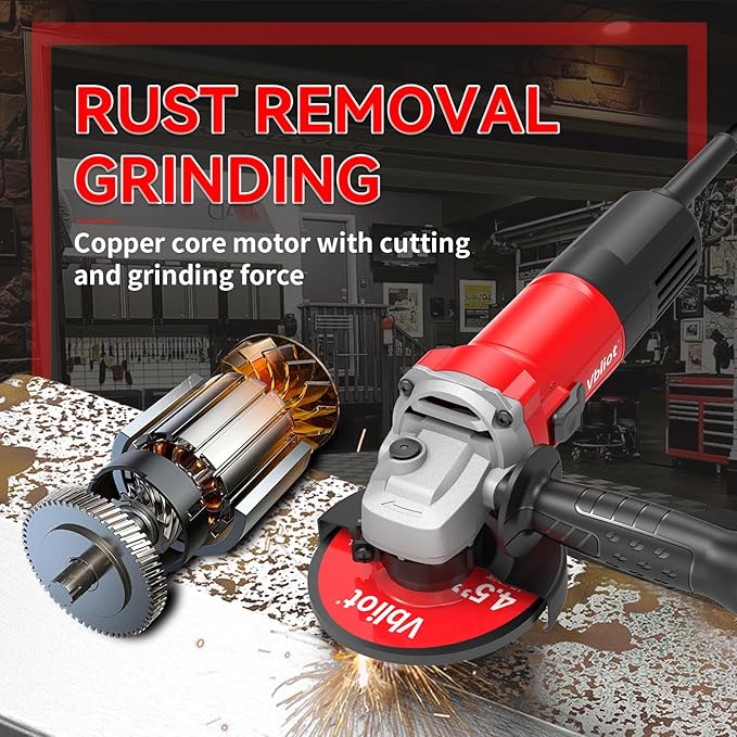 710W Electric Angle Grinder Tool 6A 4-1/2 Inch with 360 Rotational Guard 11000RPM Power Tool for Cutting and Grinding Metal Stone Wood Polishing, Red
