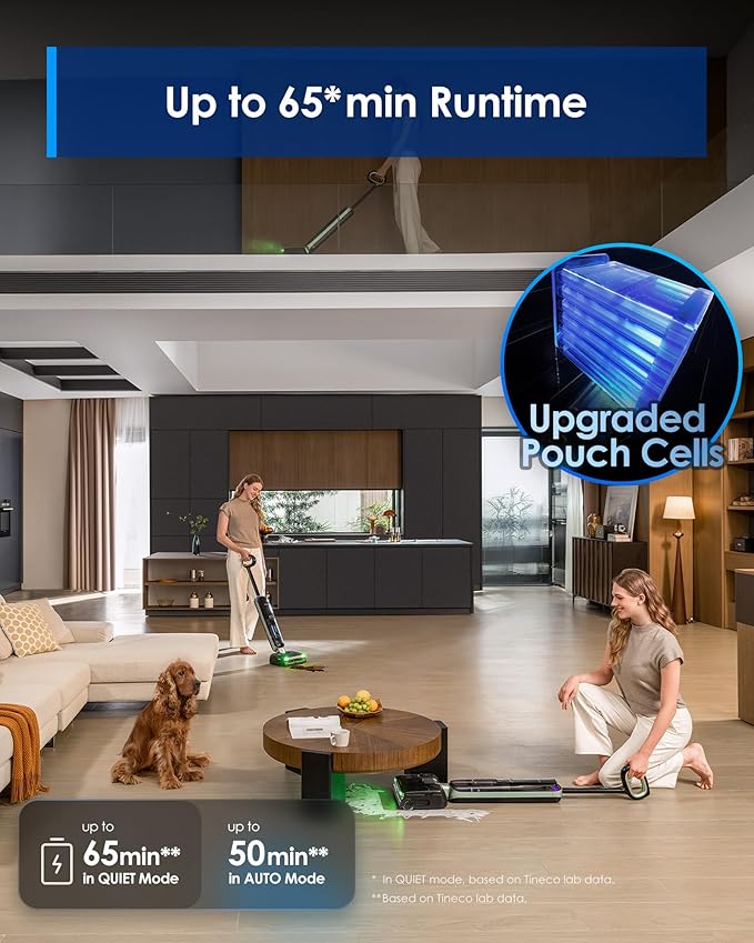 Tineco Floor ONE S7 Master Wet Dry Vacuum Cleaner, 23kPa Suction Vacuum Mop with DustReveal Green Headlight, 65 Min Runtime, 185째F Flashdry, 3.9inch Ultra-Slim Stretch Mop