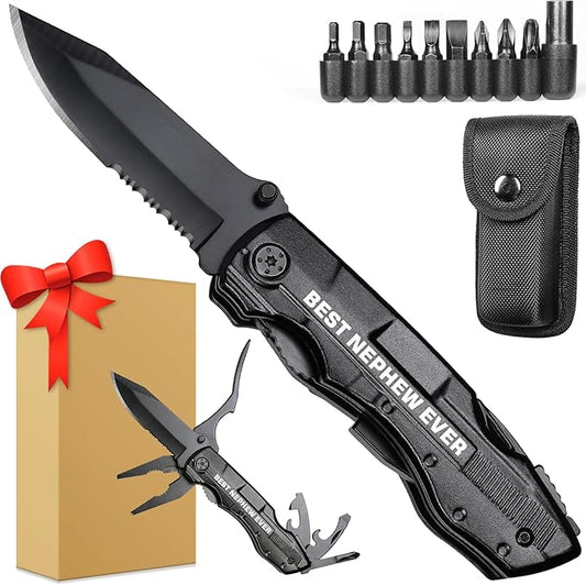 Nephew Gifts from Auntie, Multitool Knife, Gifts for Nephew, Nephew?셲 Christmas Practical Gift, Nephews Birthday Present, Gift for Camping, Hiking, Fishing, 20 in 1 Multitool