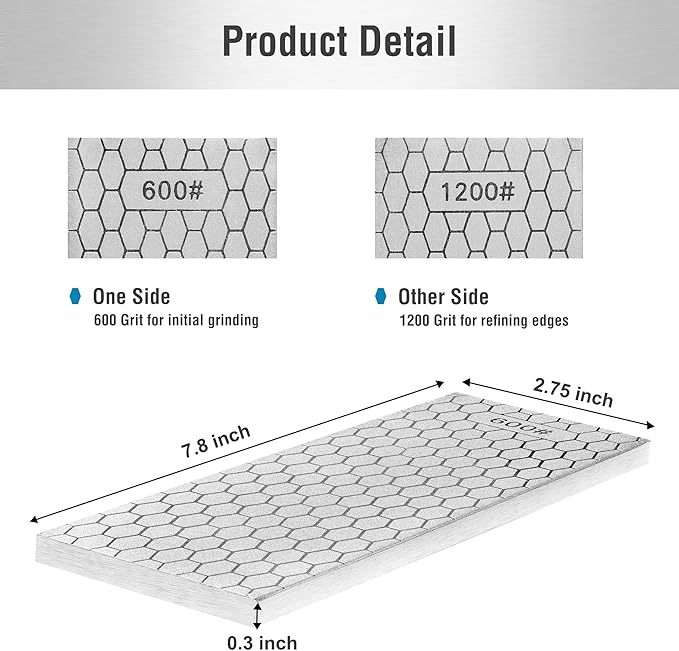 S SATC Diamond Sharpening Stone 2 Side Grit 600/1200 Diamond Plate Honing Stone 8-inch Hone Sharpener White