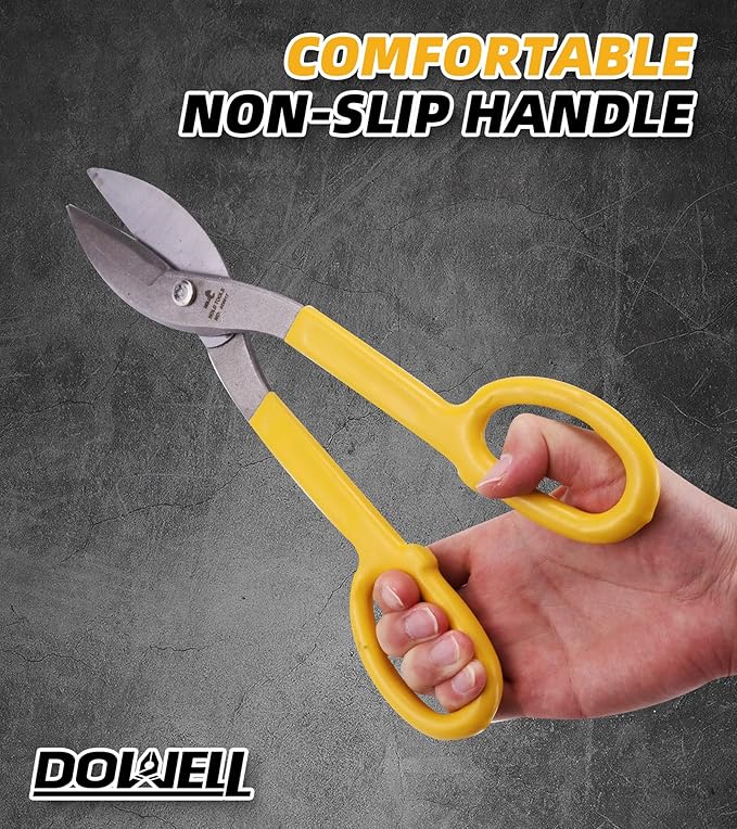 DOWELL 12??Tin Snips Metal Cutters with Flat Blade, with Comfortable Yellow Rubber Handle for DIY Handyman,Roofers, Mechanics, Homeowners