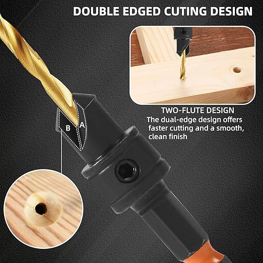 12Pcs HSS Adjustable Countersunk Drill Bits for Woodworking, Sizes #4, #6, #8, #10, #12, withMagnetic Extension Drill Bit & Storage Box, Professional Countersink Drill Bit Set