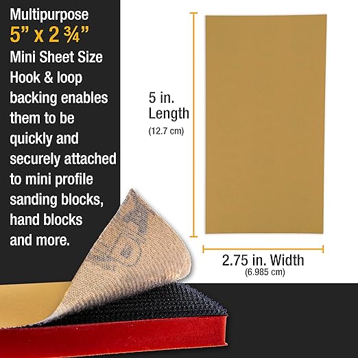 Dura-Gold Premium 5" x 2.75" Gold Sandpaper Sheets, 1000 Grit (Box of 40) - Hook & Loop Backing, Wood Furniture Woodworking, Auto Paint - for Palm Sanders, Clip-On, Hand Sanding Blocks