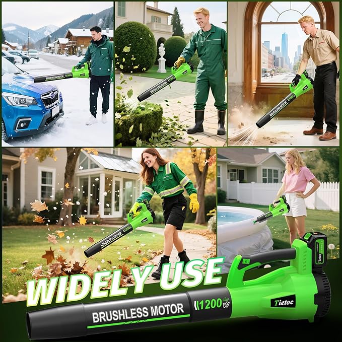 Leaf Blower Cordless with 2횞5.0Ah Battery and Fast Charger,1200W Handheld Blower for Lawn Care,6 Speed Powerful Electric Leaf Blower for Snow Removal,Patio,Dust,Car Blowing Water