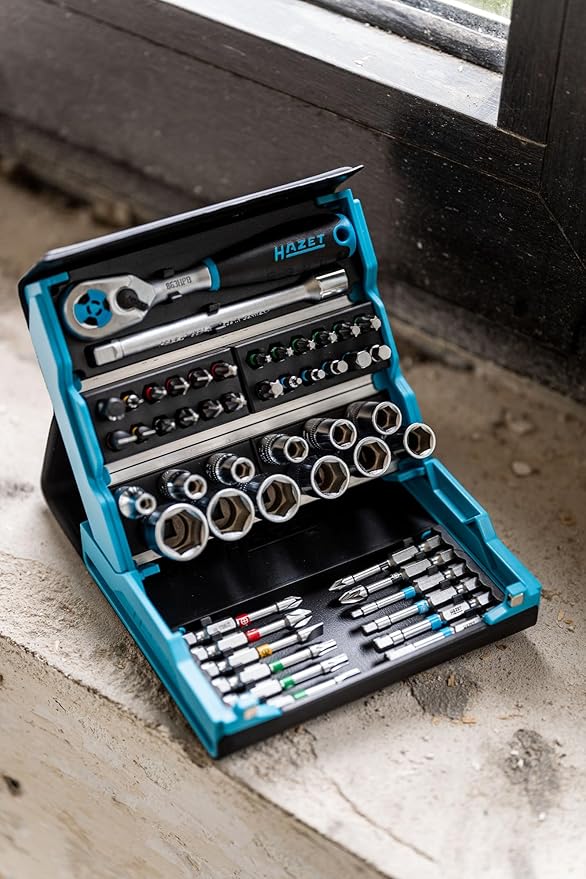 HAZET Smartcase Socket Set 2200SC-2 I 50-Piece Tool Socket Set, Drive: Hexagon and Square 6.3 Mm (1/4 Inch), Mobile Tool Case